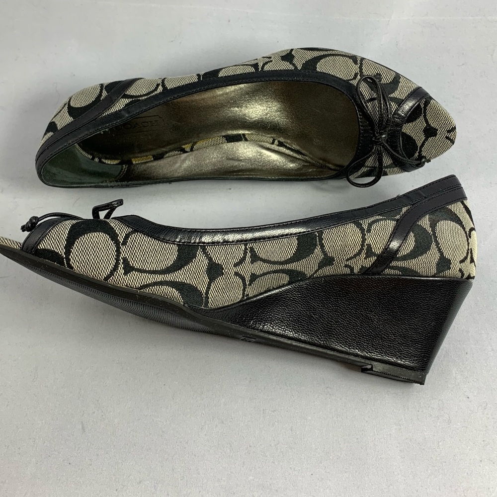 Coach Signature Black and Tan Wedges